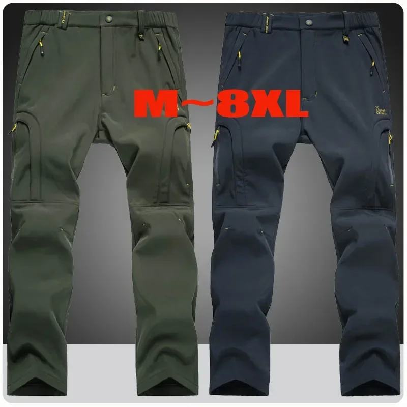 Winter Clothing Hiking - プラスサイズ 6XL 7XL 8XL メンズ厚みの雪スキー防水ソフトシェルパンツ冬の戦術的なキャンプハイキングスノーボードフリースズボン
