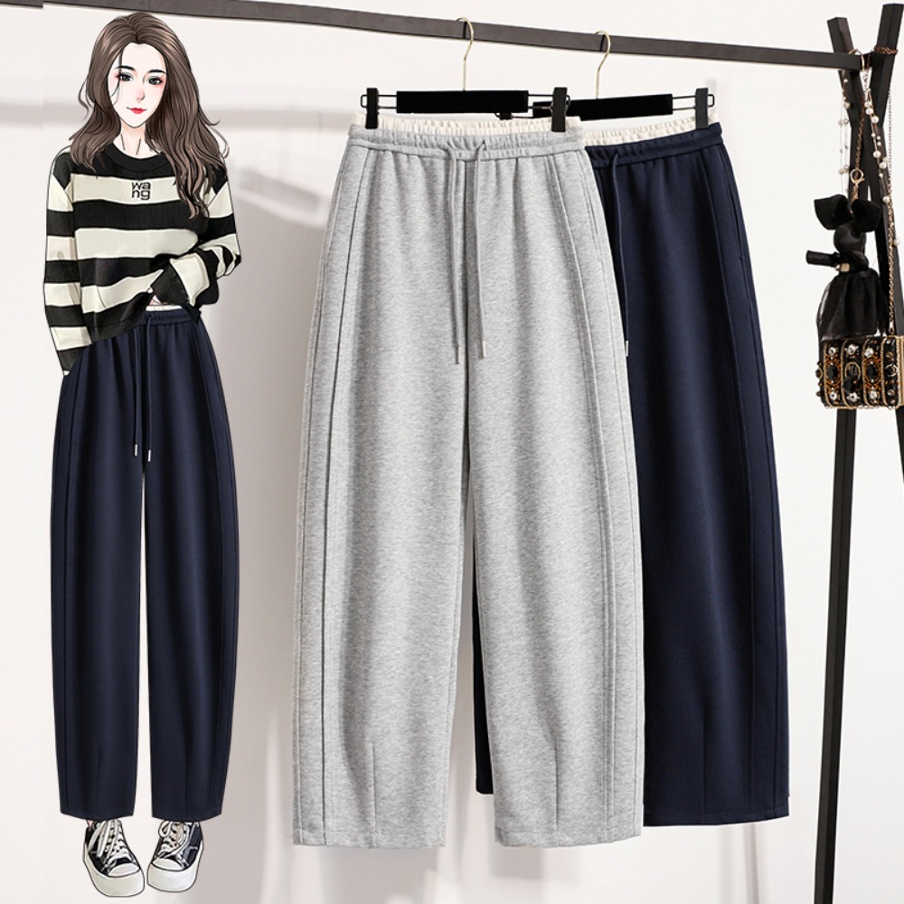 Winter Clothing For Plus Size Women - カジュアルハイウエストスプライスストレートチューブフルレングスパンツ韓国ファッション秋プラスサイズ服