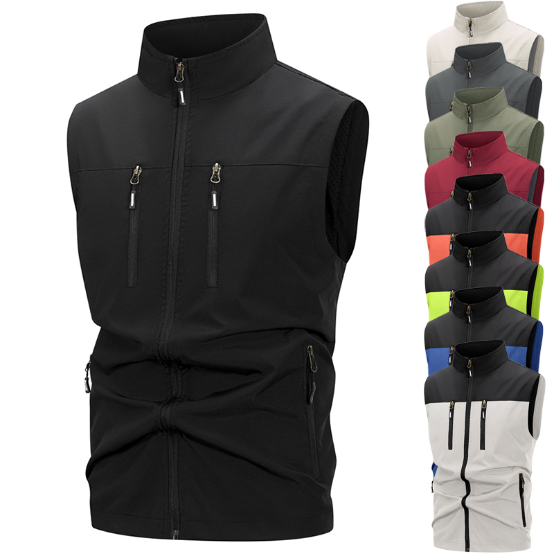 Winter Clothing Hiking - メンズ軽量ソフトシェルベスト ジッパーポケット付き 防風 ノースリーブジャケット ハイキング ゴルフ