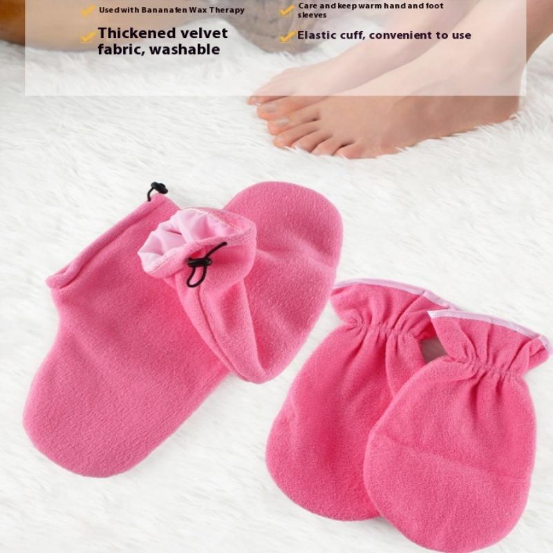 Hand Warmer Reusable - 1 ペア断熱ケア手袋フランネル弾性開口部爪保護ハンドセラピーパラフィンワックスミット再利用可能なウォーマー女性用