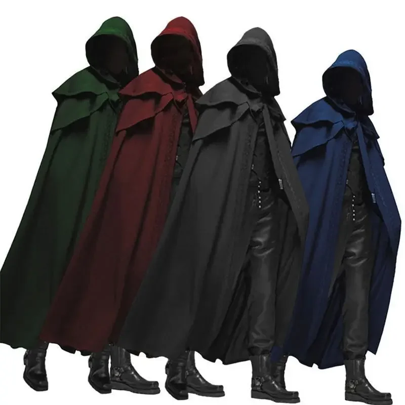 Winter Clothing Matching - 男性モンクコスプレ衣装 中世ヴィンテージゴシック フード付きルーズブラックロングケープポンチョ トレンチウィンターマントコート ハロウィン