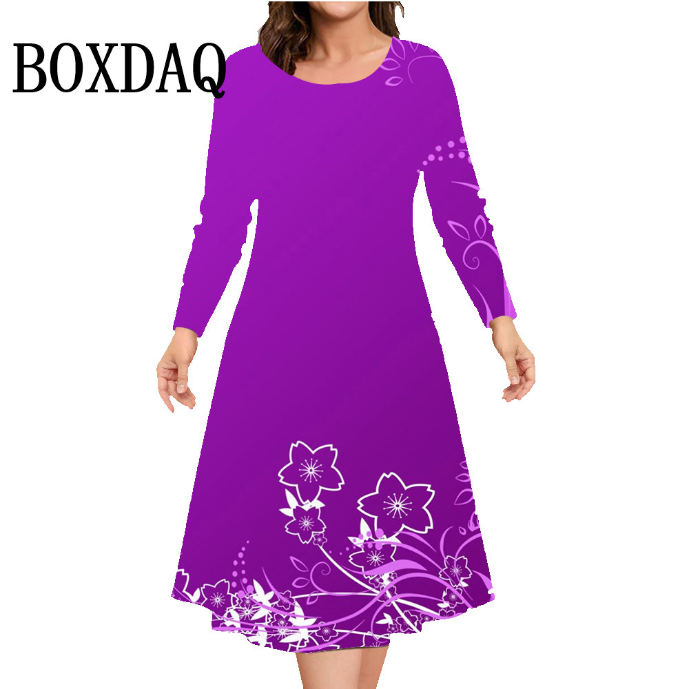 秋冬長袖ドレス女性プリントルーズ A ラインドレスファッショ - Winter Clothing For Plus Size Women のレビューと価格
