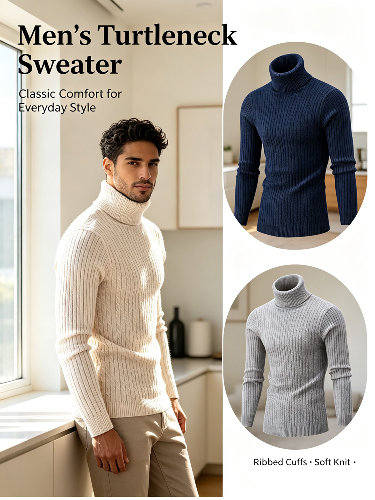 秋のメンズカーゴタートルネックセーター、カジュアルメンズカシ - Winter Clothing Work のレビューと価格