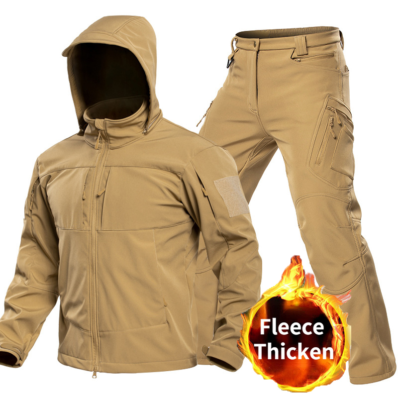 男性用アウトドアタクティカルソフトシェルスーツ フード付きフ - Winter Clothing Hiking のレビューと価格