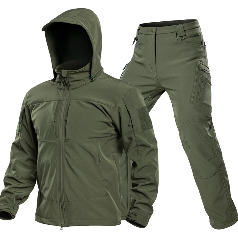 男性用アウトドアタクティカルソフトシェルスーツ フード付きフ - Winter Clothing Hiking のレビューと価格