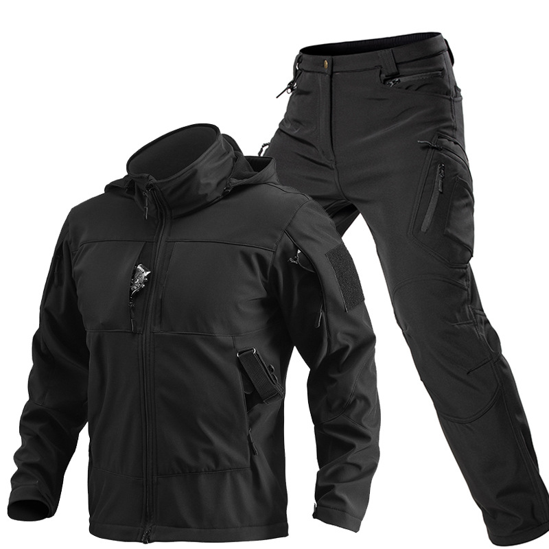 男性用アウトドアタクティカルソフトシェルスーツ フード付きフ - Winter Clothing Hiking のレビューと価格