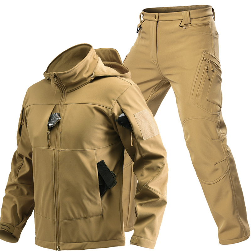 男性用アウトドアタクティカルソフトシェルスーツ フード付きフ - Winter Clothing Hiking のレビューと価格