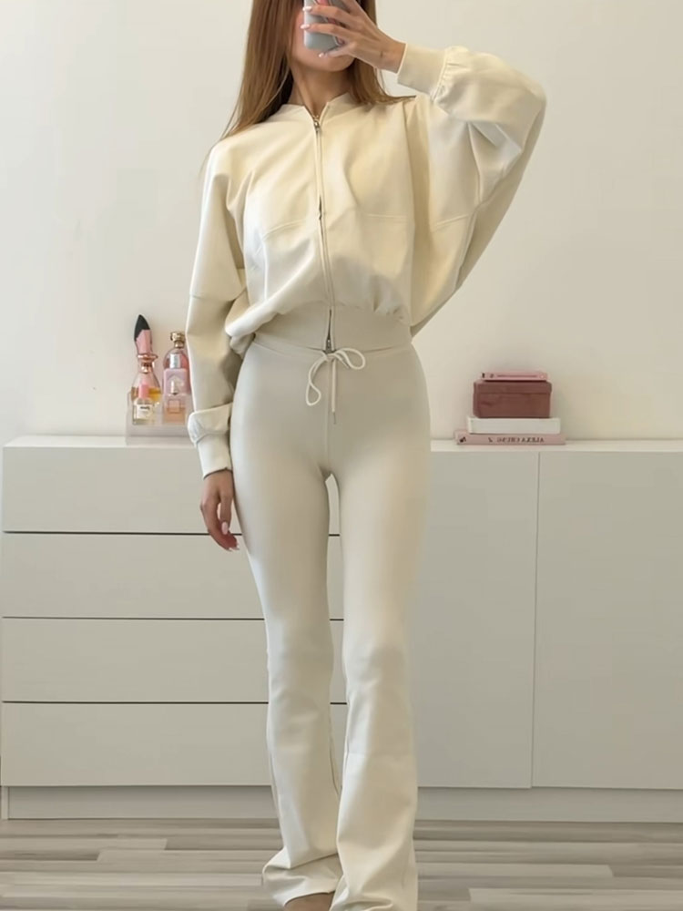 HH 女性エレガントな固体フレアパンツセット長袖ボンバージャ - Winter Clothing Matching のレビューと価格